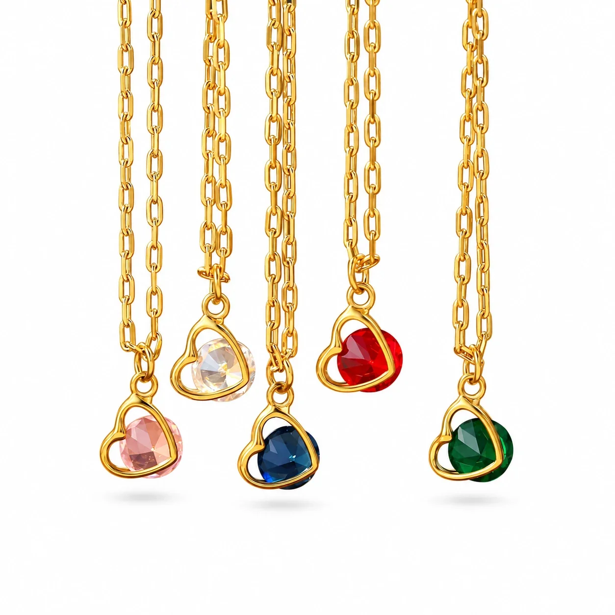 Heart Crystal Necklace, 18K Gold-Plated 316 Stainless Steel