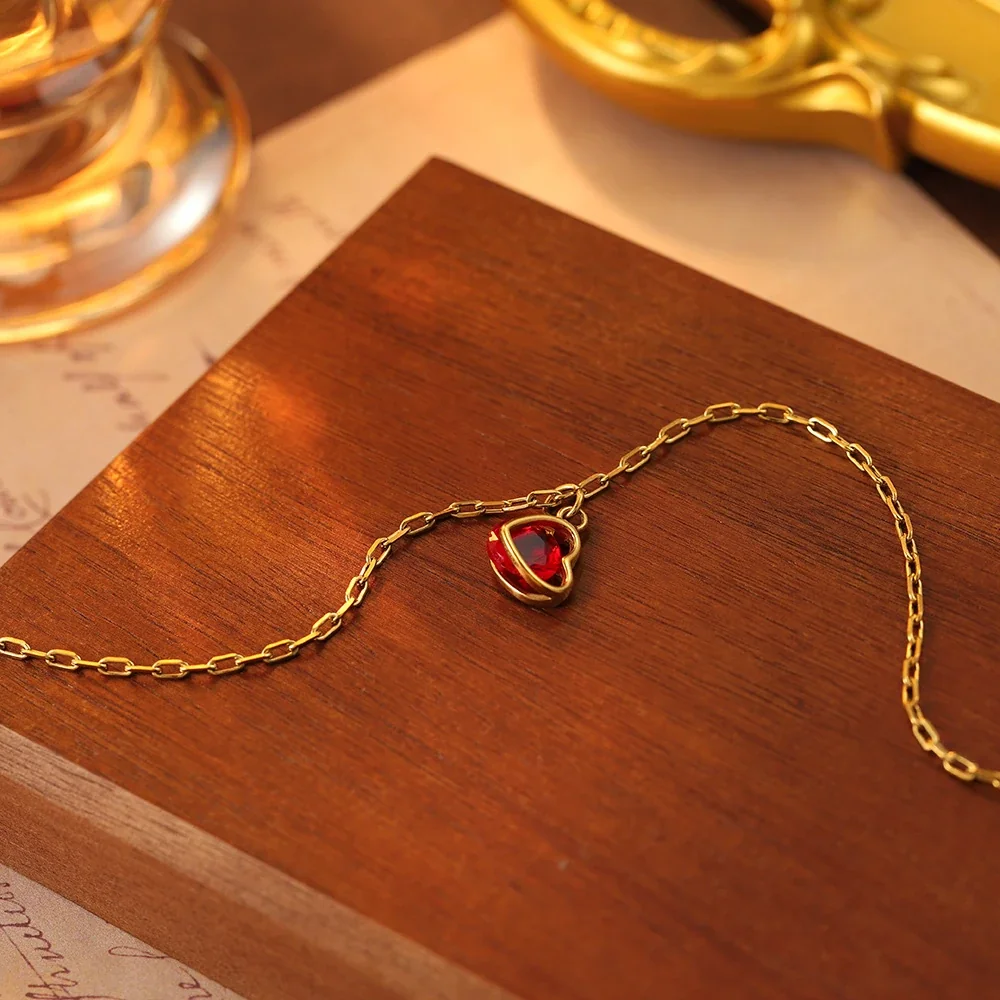 Heart Crystal Necklace, 18K Gold-Plated 316 Stainless Steel