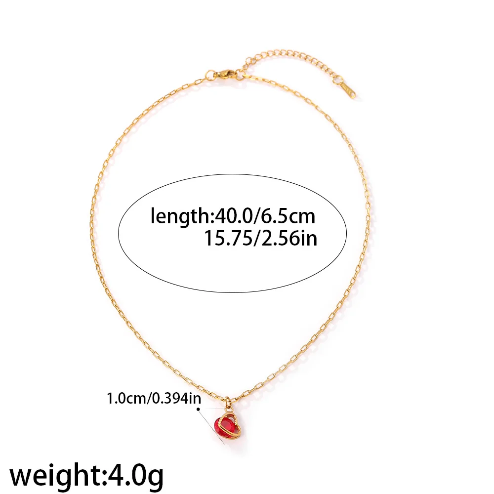 Heart Crystal Necklace, 18K Gold-Plated 316 Stainless Steel - Dimensions