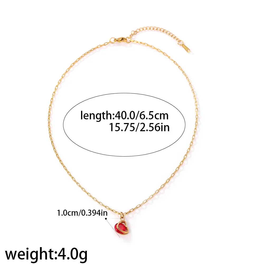 Heart Crystal Necklace, 18K Gold-Plated 316 Stainless Steel - Clear