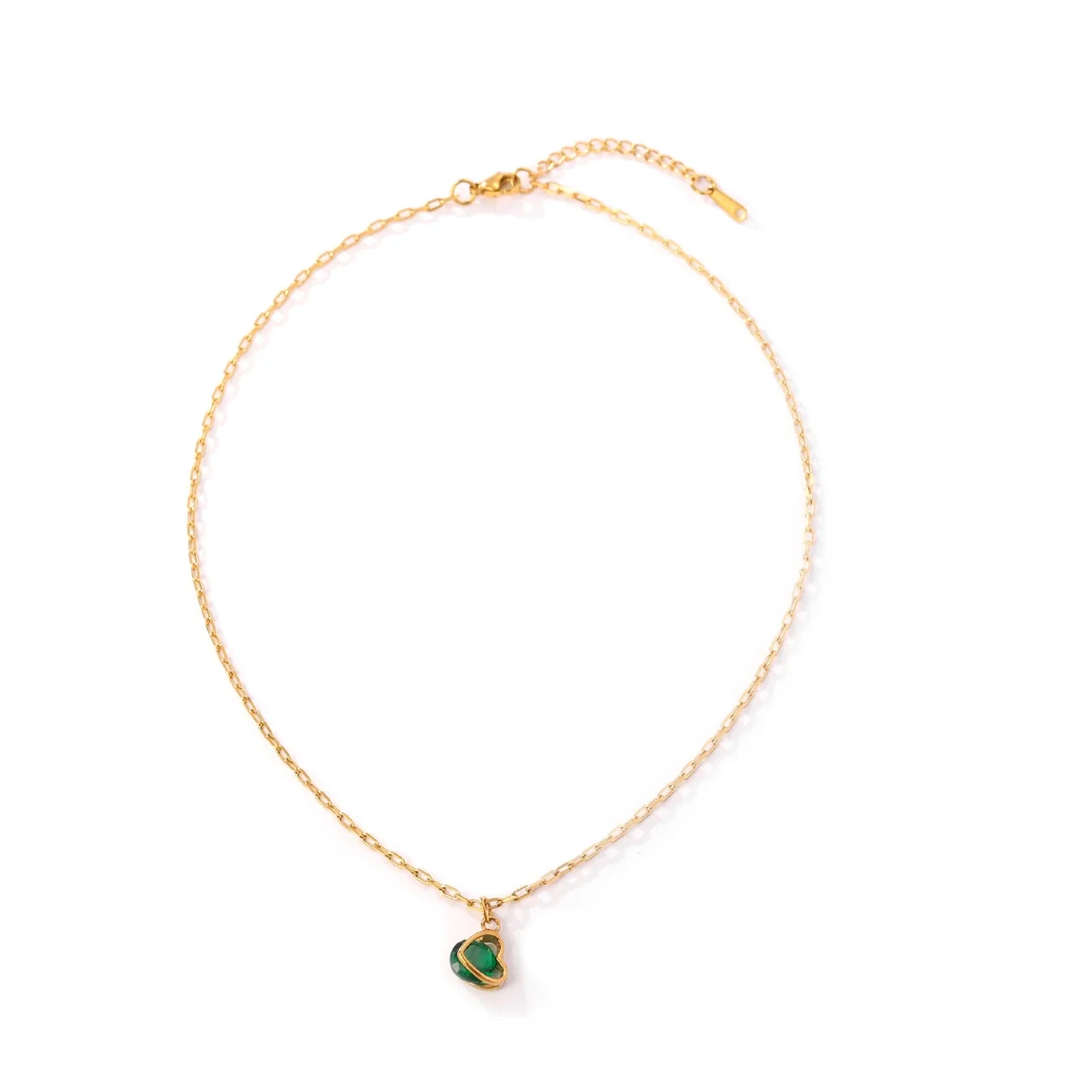 Heart Crystal Necklace, 18K Gold-Plated 316 Stainless Steel - Pink