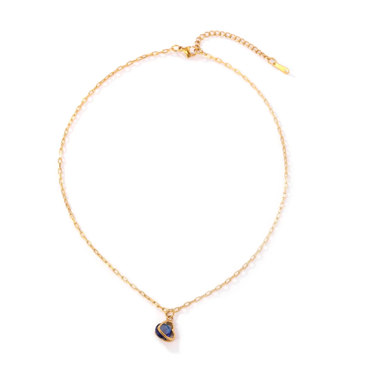 Heart Crystal Necklace, 18K Gold-Plated 316 Stainless Steel - Blue