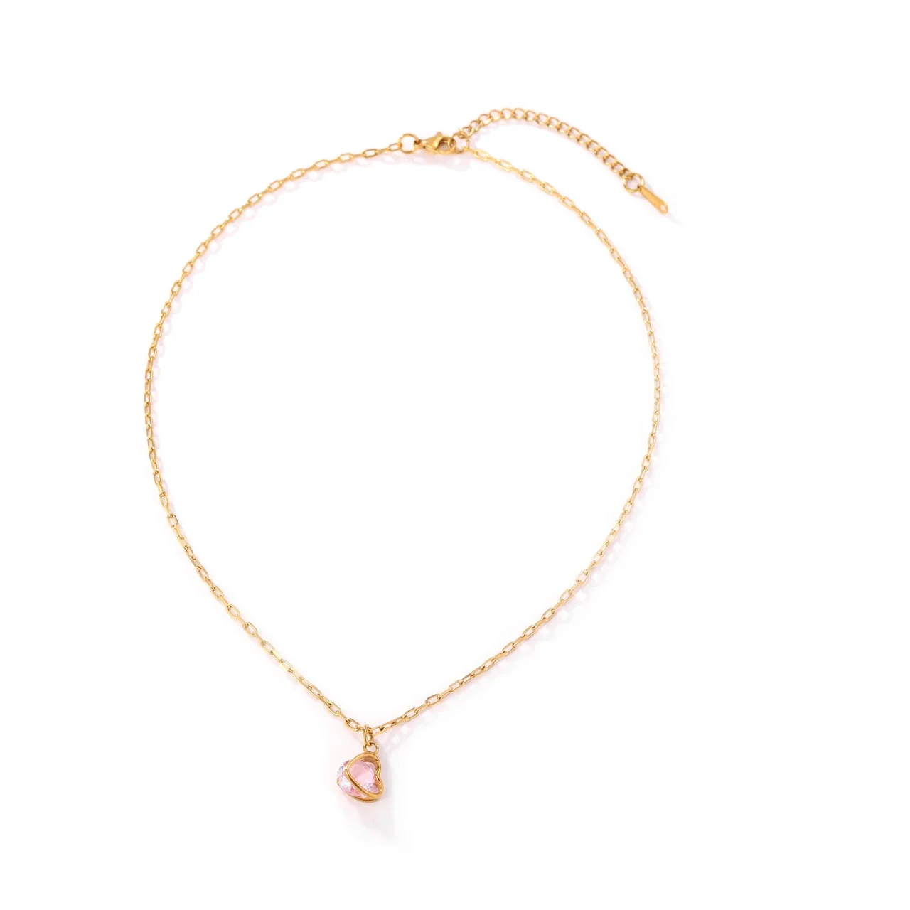 Heart Crystal Necklace, 18K Gold-Plated 316 Stainless Steel - Red