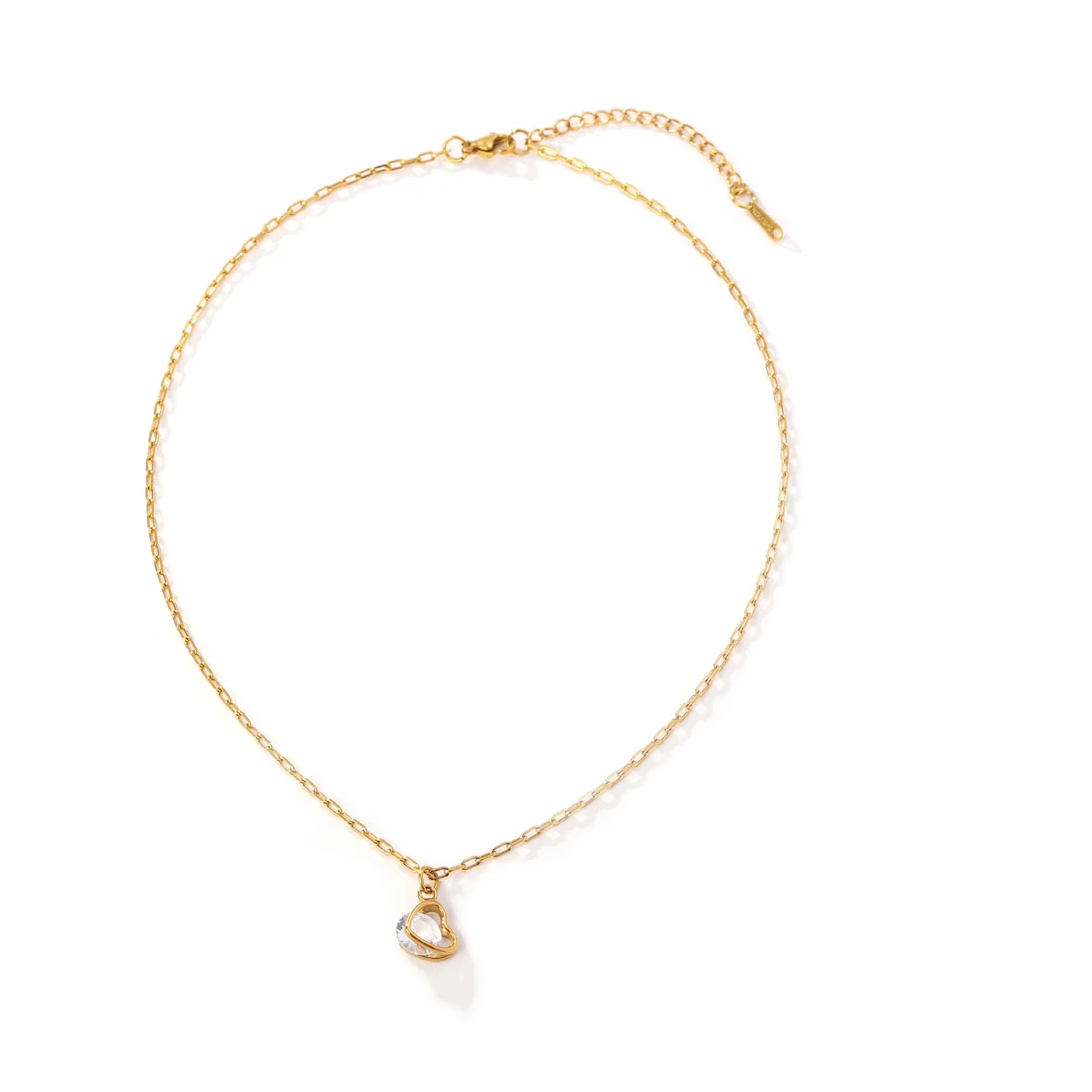 Heart Crystal Necklace, 18K Gold-Plated 316 Stainless Steel - Green