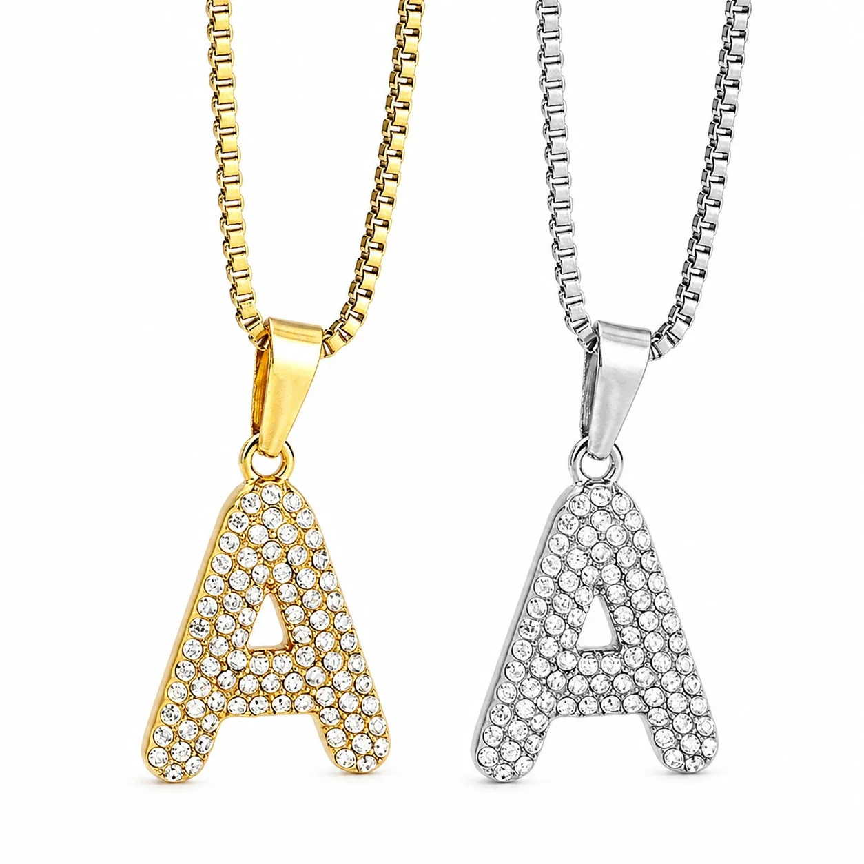 Ornate 316 Stainless Steel Pavé Key Pendant Necklace