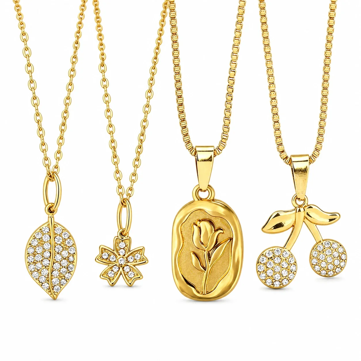 Ornate 316 Stainless Steel Pavé Key Pendant Necklace