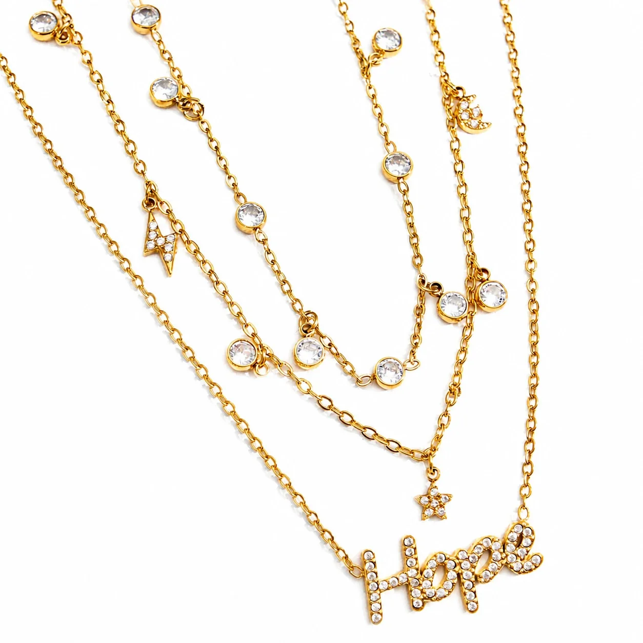 Hope Script 316L Stainless Steel Bezel CZ Charm Jewelry Set