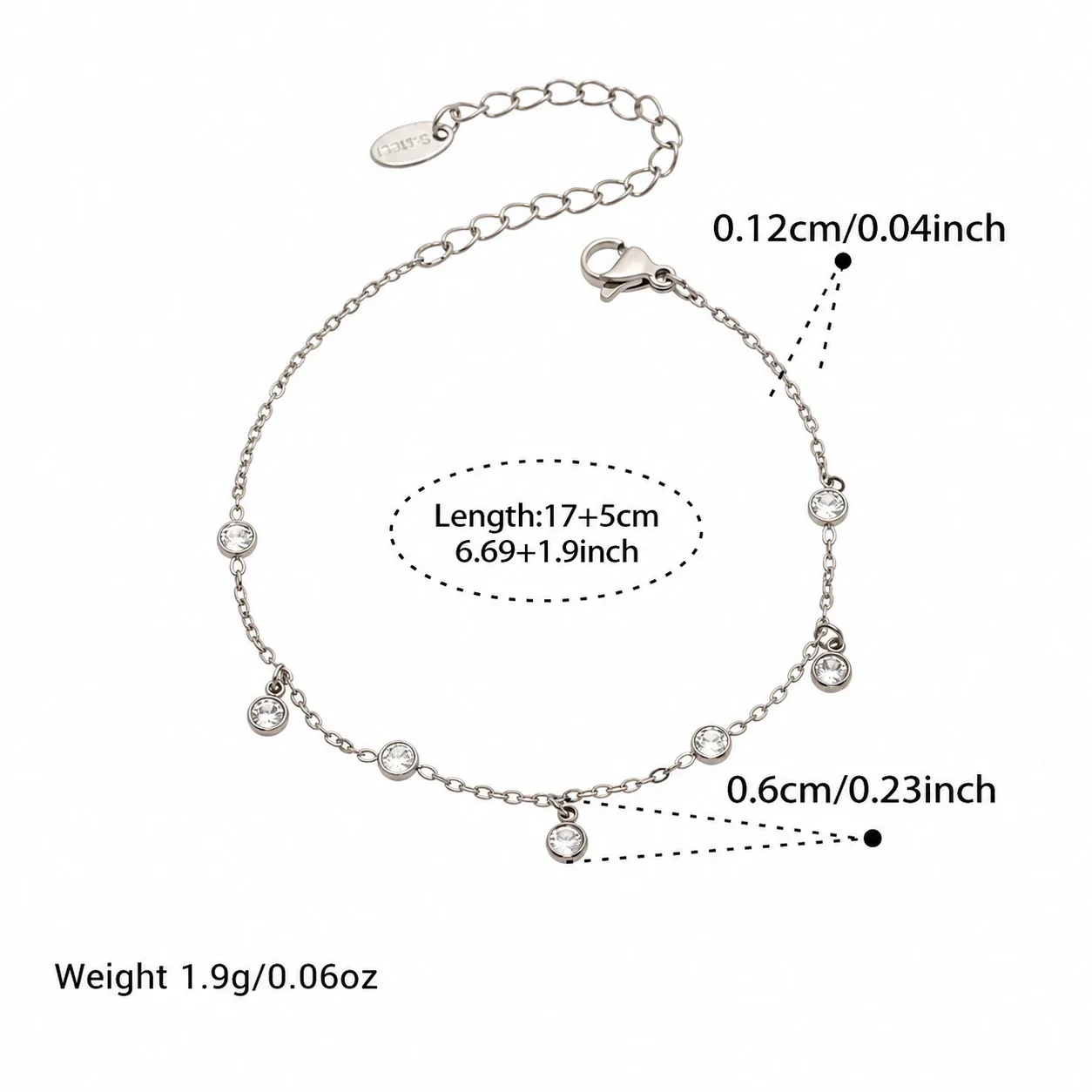 Hope Script 316L Stainless Steel Bezel CZ Charm Jewelry Set - Silver Round CZ 17+5 cm