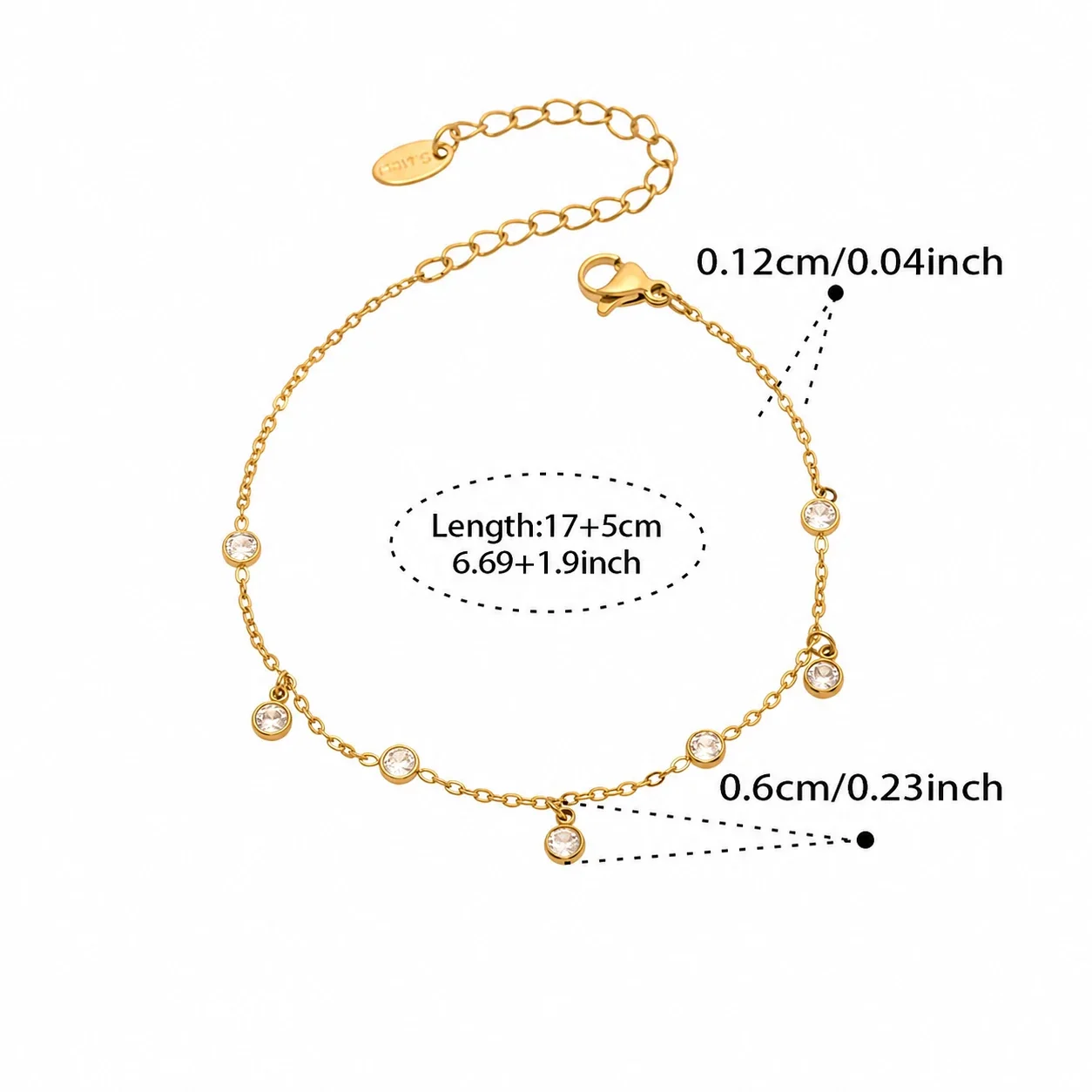 Hope Script 316L Stainless Steel Bezel CZ Charm Jewelry Set - Gold Round CZ 17+5 cm