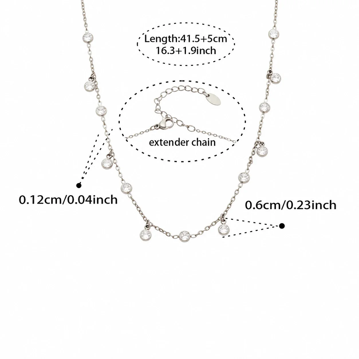 Hope Script 316L Stainless Steel Bezel CZ Charm Jewelry Set - Gold Round CZ 41.5+5 cm