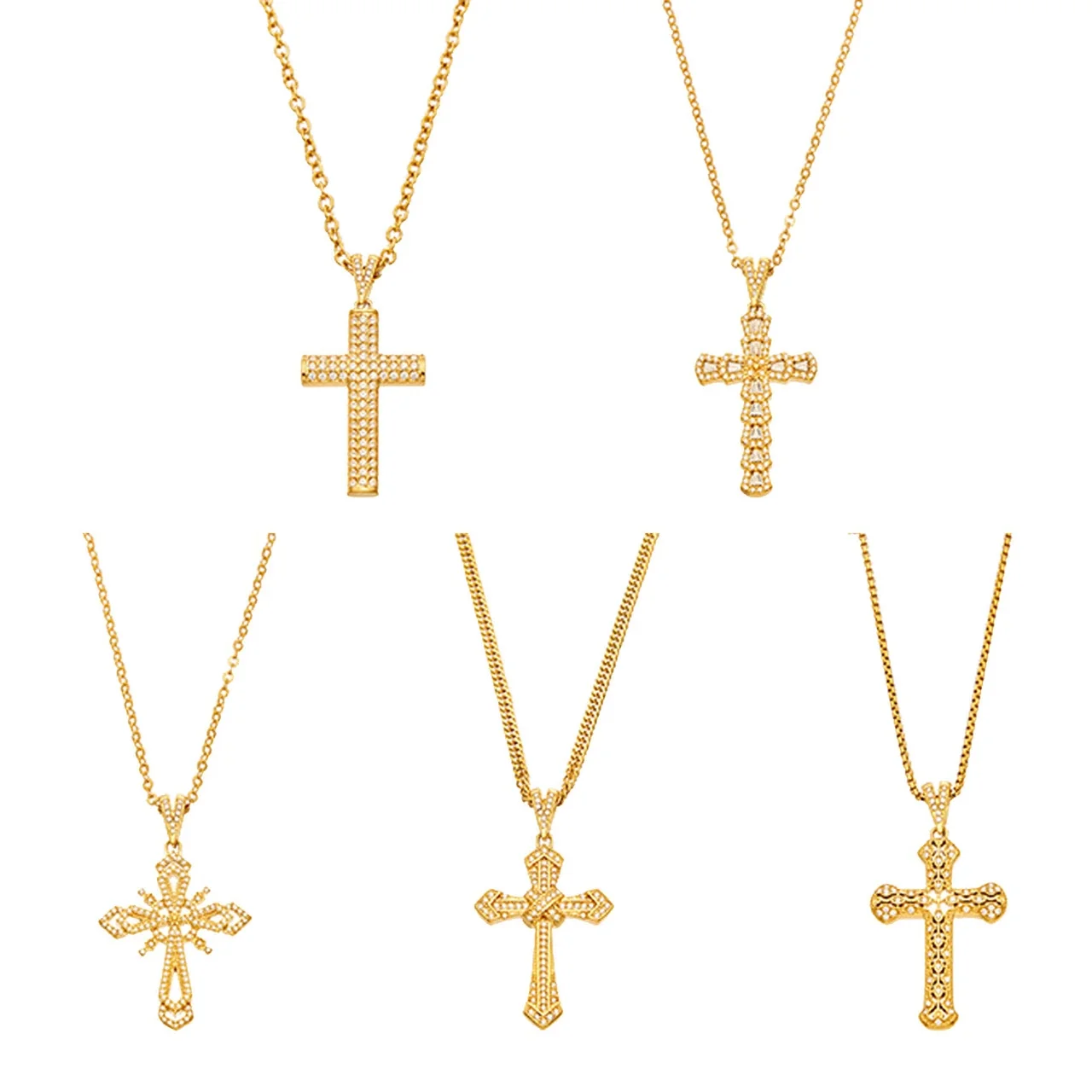 Pavé CZ Cross Pendant Necklace in Gold PVD Stainless Steel