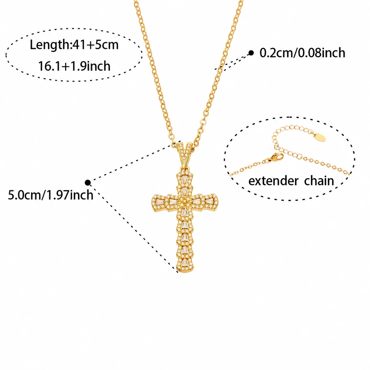 Pavé CZ Cross Pendant Necklace in Gold PVD Stainless Steel - Gold Cross Style B