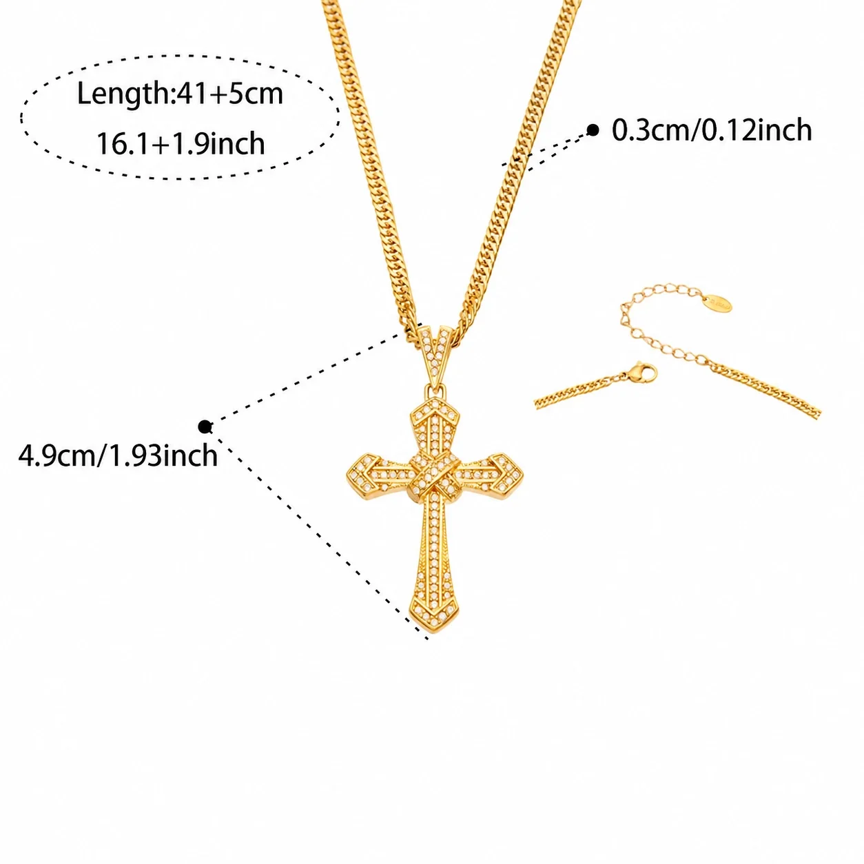 Pavé CZ Cross Pendant Necklace in Gold PVD Stainless Steel - Gold Cross Style D