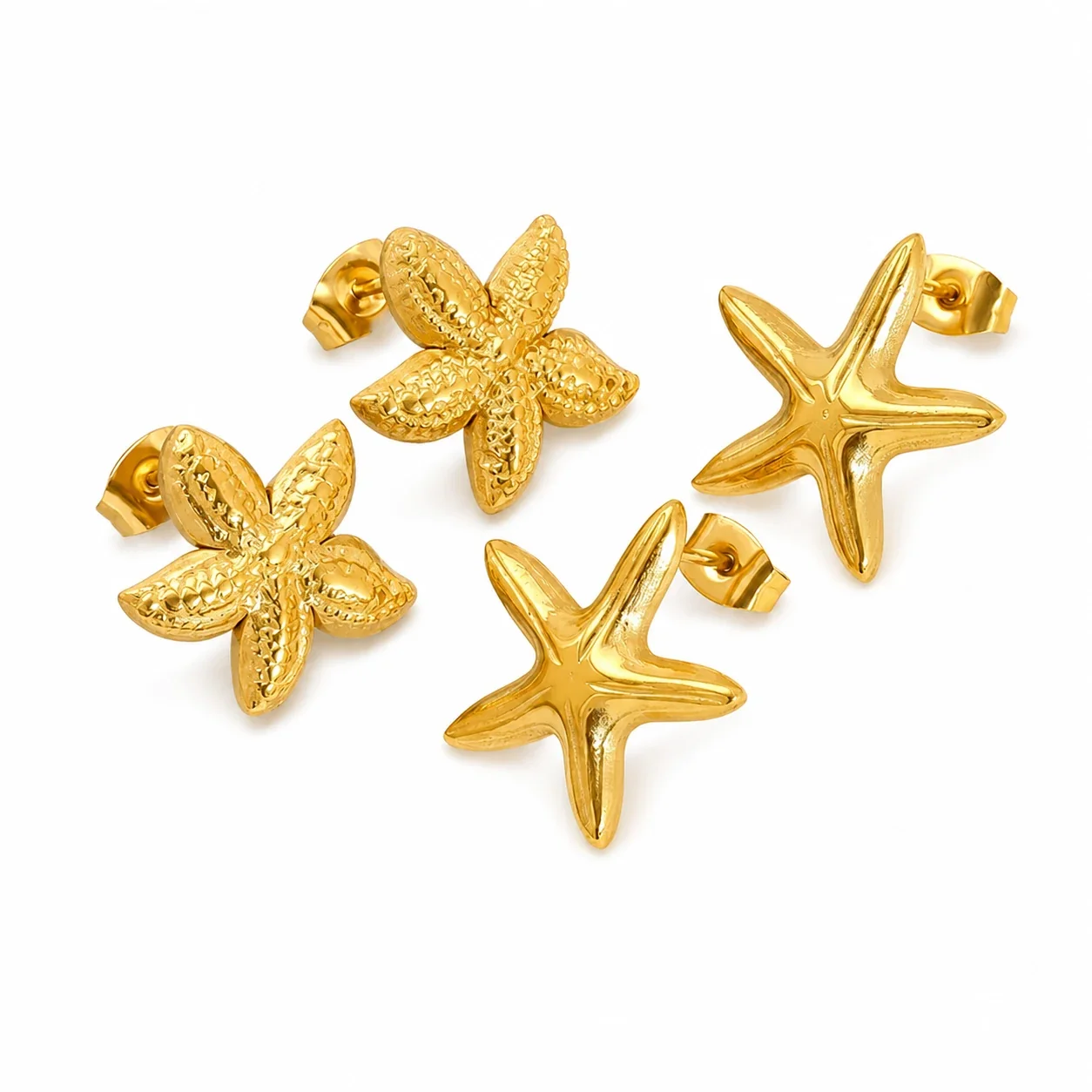 Coastal Gold-Plated Stainless Steel Starfish Post Stud Earrings