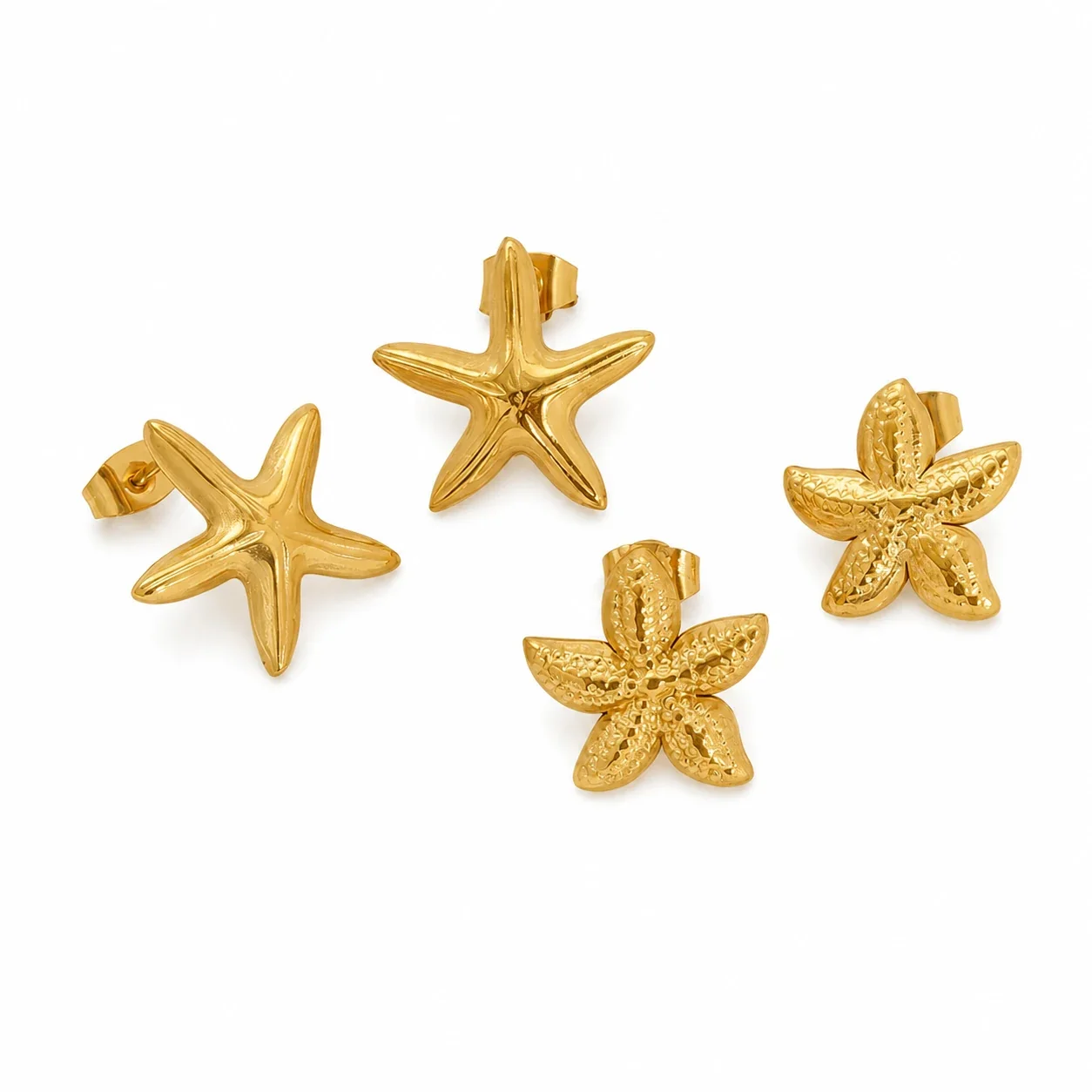 Coastal Gold-Plated Stainless Steel Starfish Post Stud Earrings