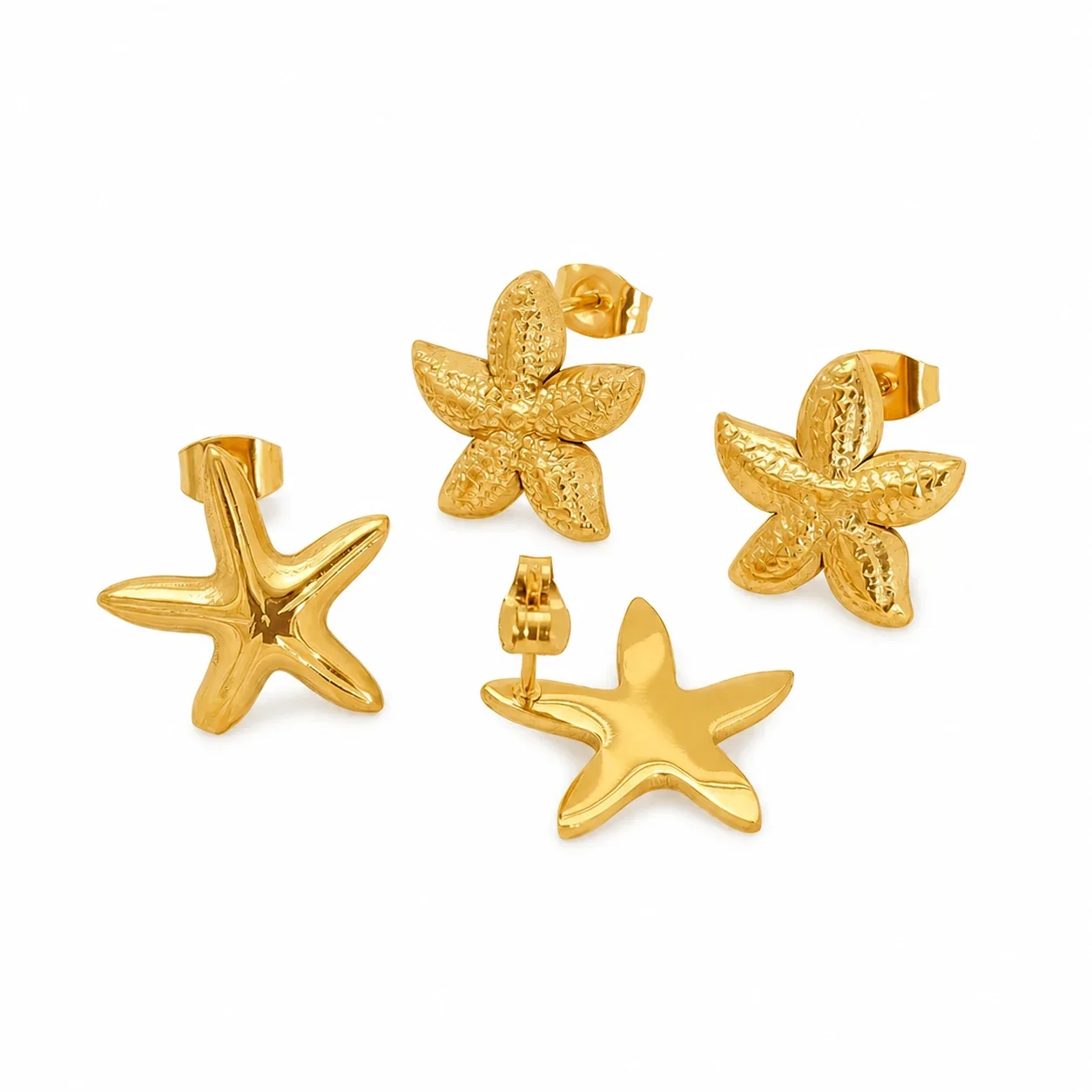 Coastal Gold-Plated Stainless Steel Starfish Post Stud Earrings