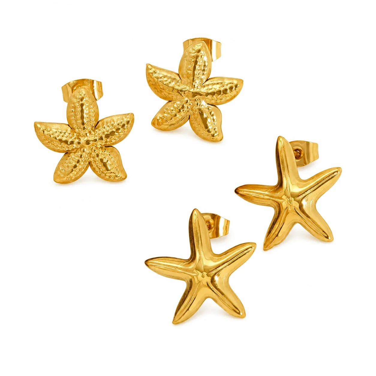 Coastal Gold-Plated Stainless Steel Starfish Post Stud Earrings