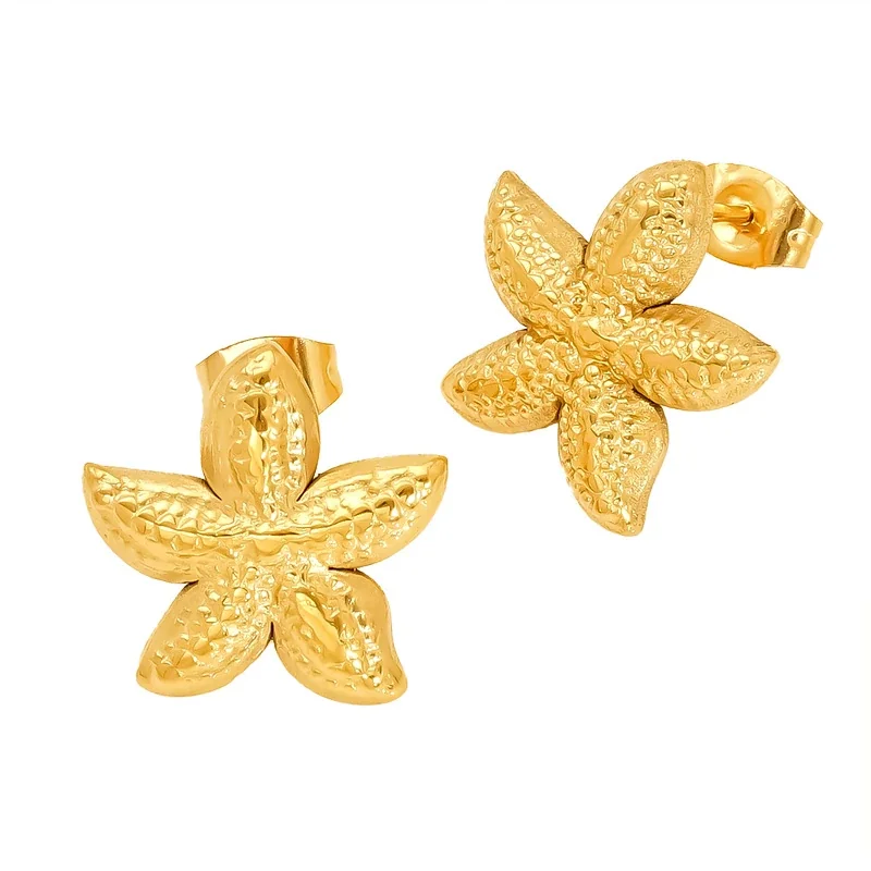 Coastal Gold-Plated Stainless Steel Starfish Post Stud Earrings
