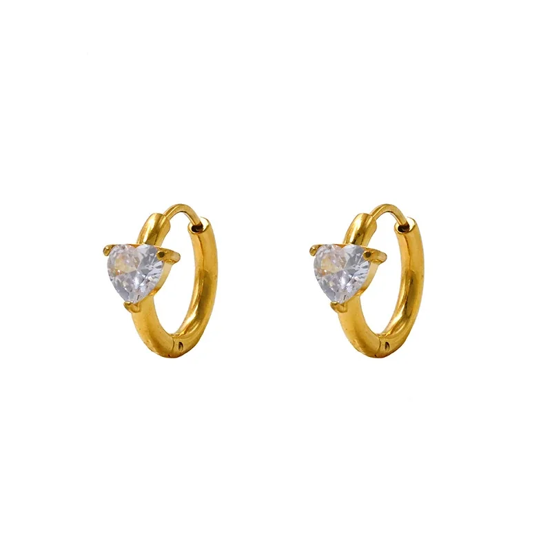 Radiant 18K Gold-Plated Heart CZ 316 Stainless Steel Hoop Earrings
