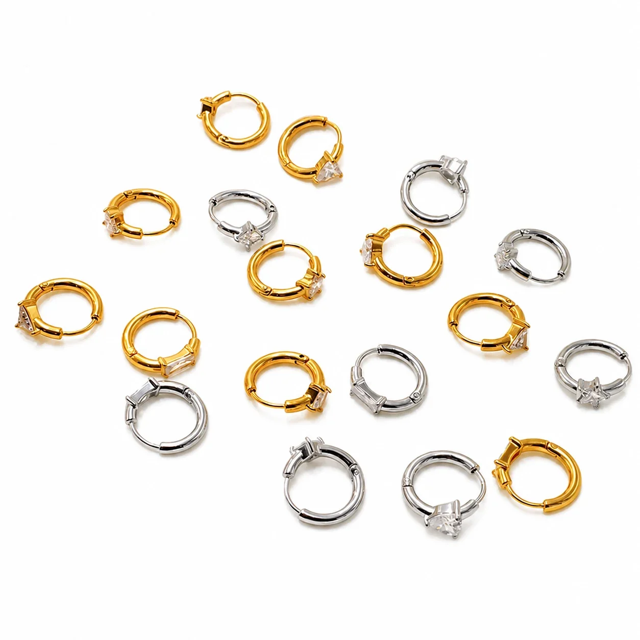 Radiant 18K Gold-Plated Heart CZ 316 Stainless Steel Hoop Earrings