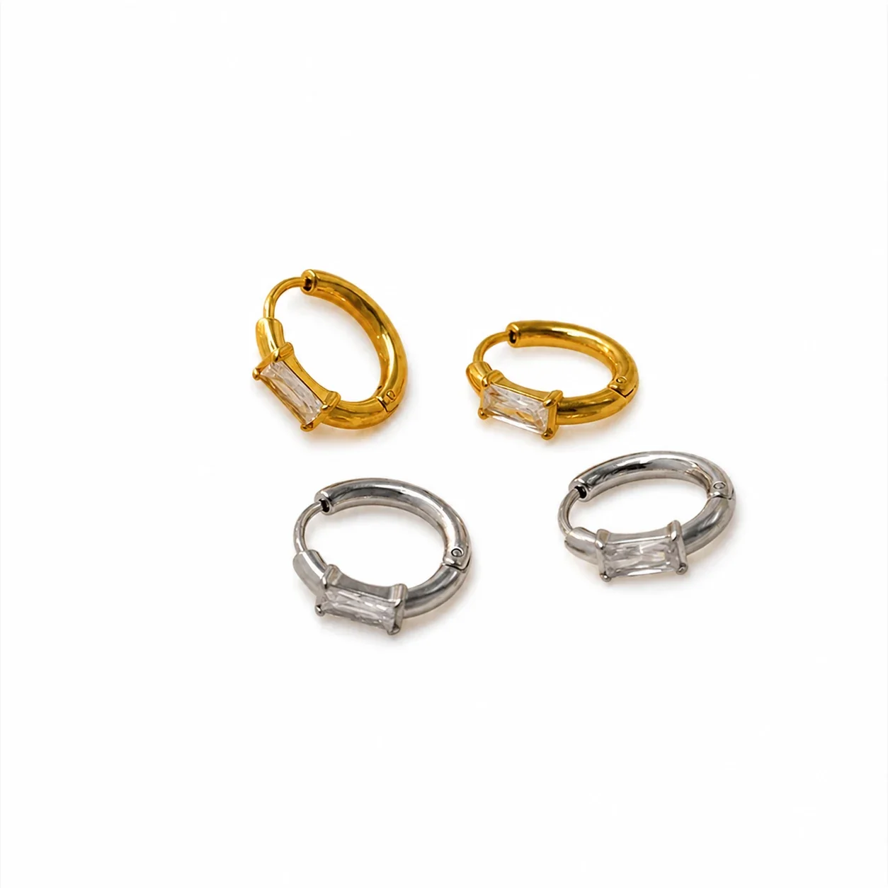 Radiant 18K Gold-Plated Heart CZ 316 Stainless Steel Hoop Earrings
