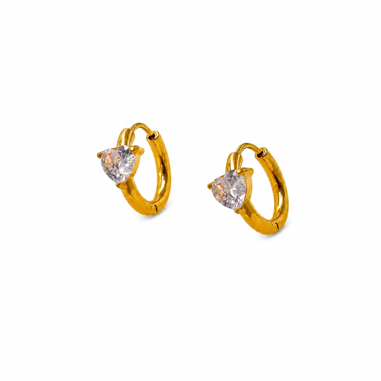 Radiant 18K Gold-Plated Heart CZ 316 Stainless Steel Hoop Earrings