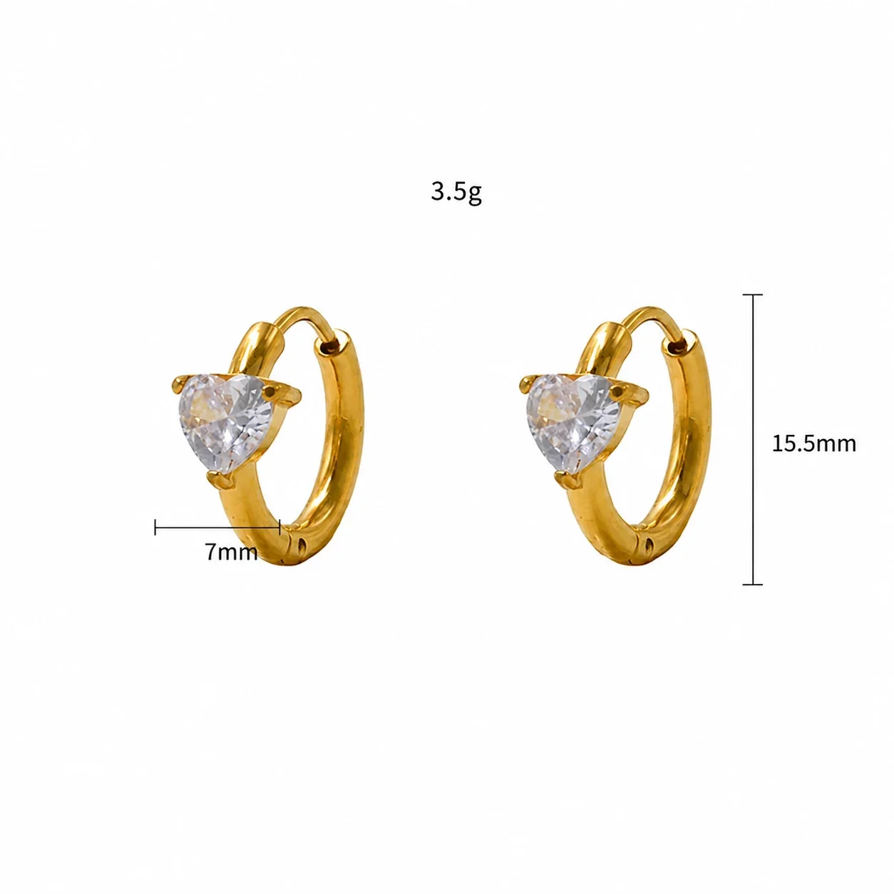 Radiant 18K Gold-Plated Heart CZ 316 Stainless Steel Hoop Earrings