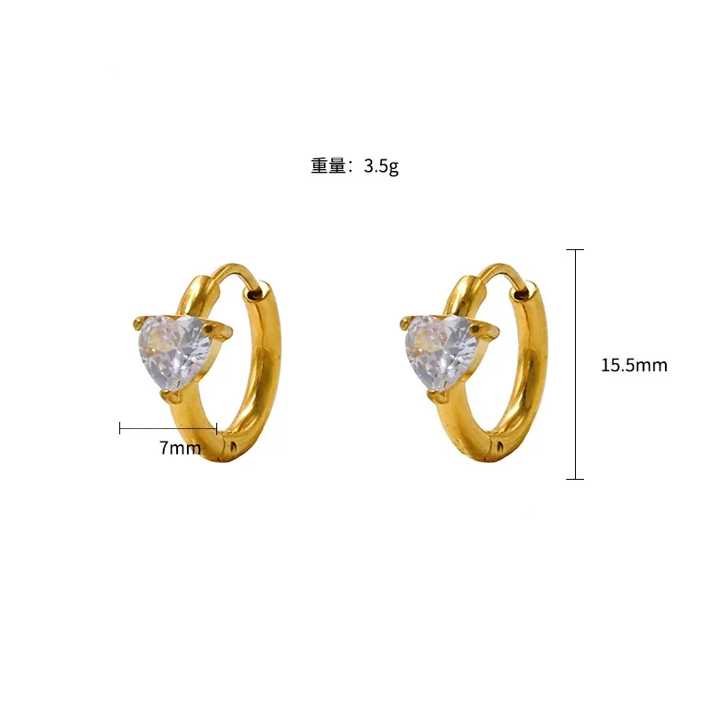 Radiant 18K Gold-Plated Heart CZ 316 Stainless Steel Hoop Earrings - Gold Star CZ