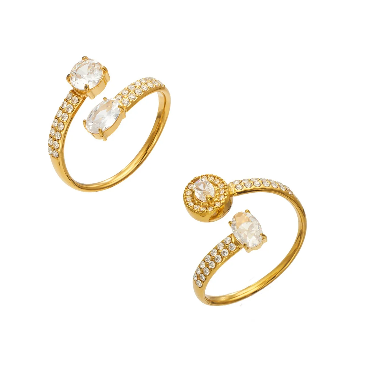 Open ringen met ovale CZ en pavéband, roestvrij staal