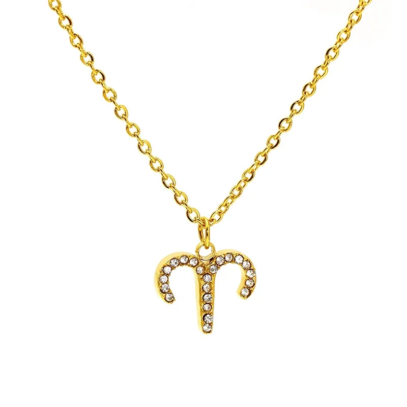 Zodiak-Edelstahl-Halskette mit 18K vergoldetem Pavé-Anhänger