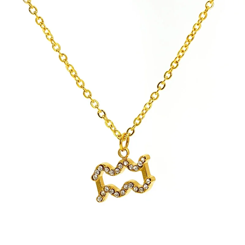 Celestial 18K Gold-Plated Pavé Zodiac Pendant Necklace - Gold Aquarius