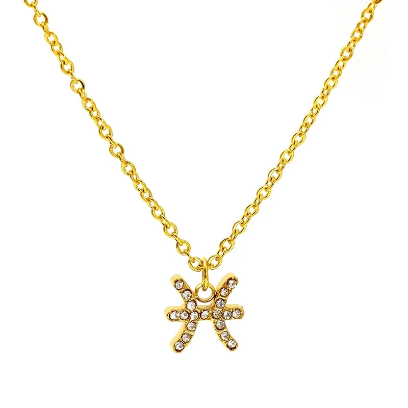 Celestial 18K Gold-Plated Pavé Zodiac Pendant Necklace - Gold Pisces