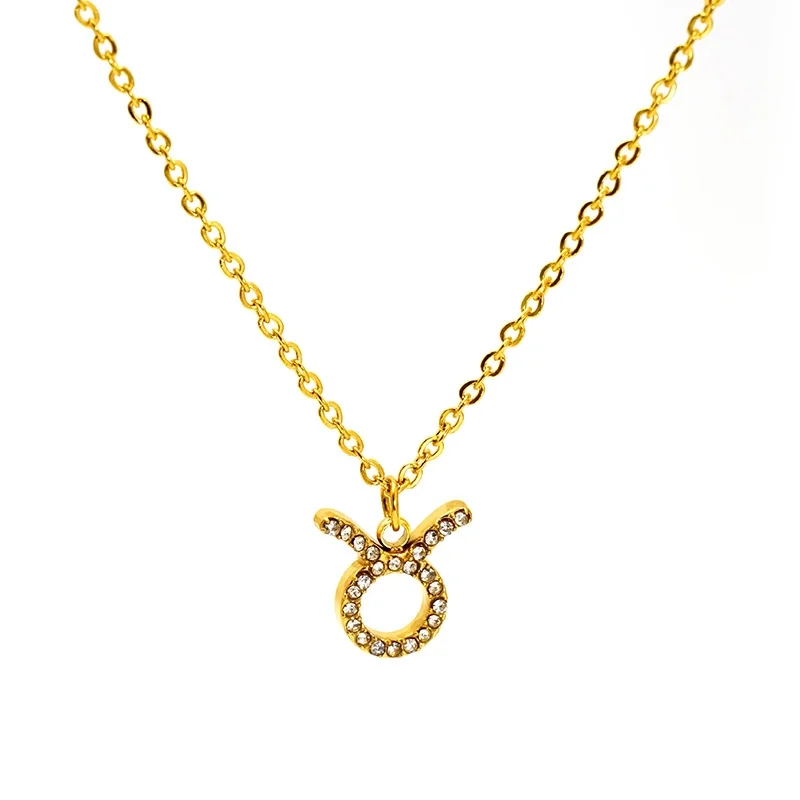 Celestial 18K Gold-Plated Pavé Zodiac Pendant Necklace - Gold Taurus