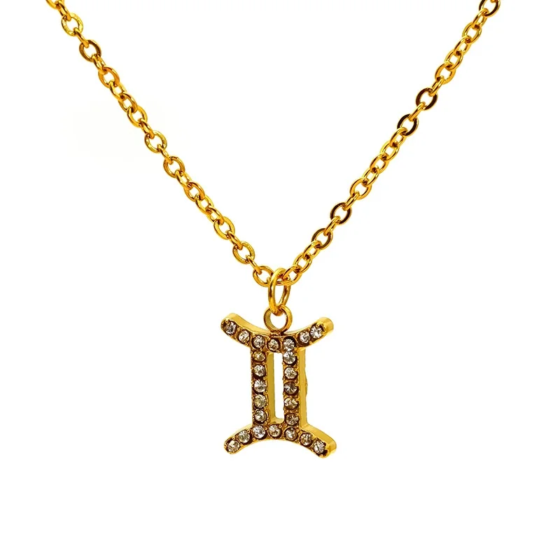 Celestial 18K Gold-Plated Pavé Zodiac Pendant Necklace - Gold Gemini