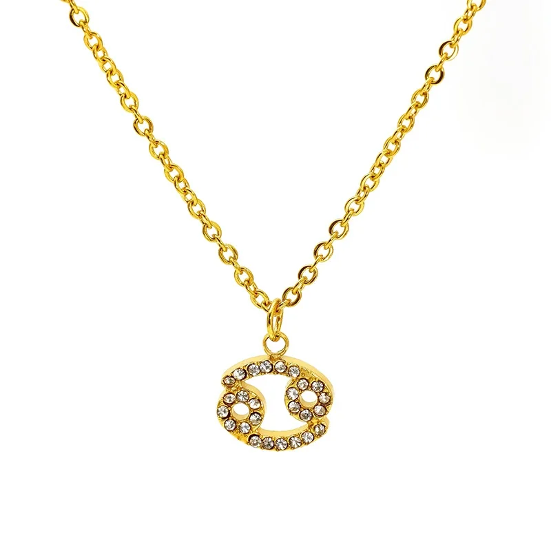 Celestial 18K Gold-Plated Pavé Zodiac Pendant Necklace - Gold Cancer