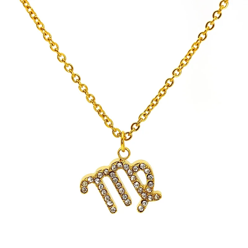 Celestial 18K Gold-Plated Pavé Zodiac Pendant Necklace - Gold Virgo