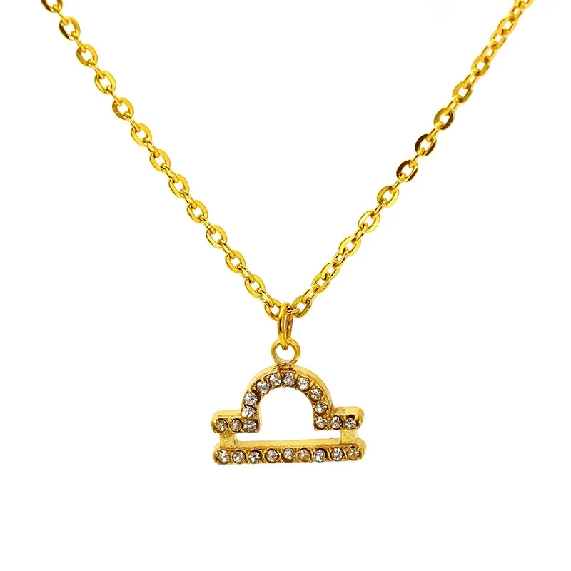Celestial 18K Gold-Plated Pavé Zodiac Pendant Necklace - Gold Libra