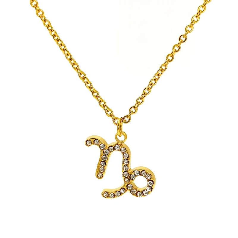 Celestial 18K Gold-Plated Pavé Zodiac Pendant Necklace - Gold Capricorn