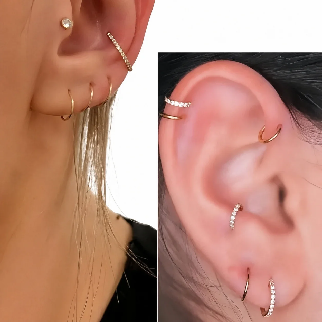 Sleek 316 Steel Side CZ Hinged Hoop Earrings