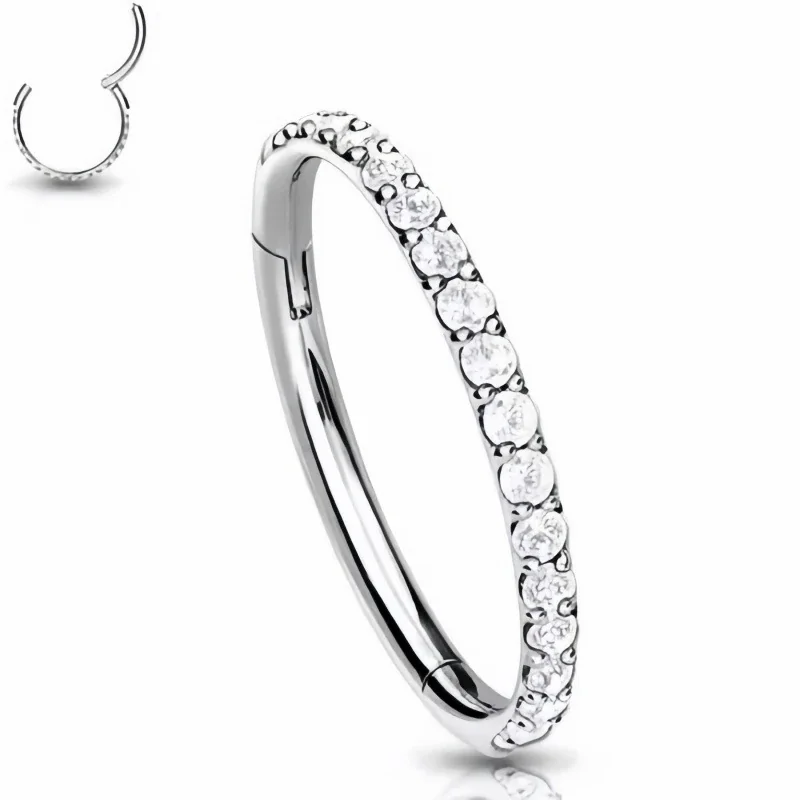 Sleek 316 Steel Side CZ Hinged Hoop Earrings