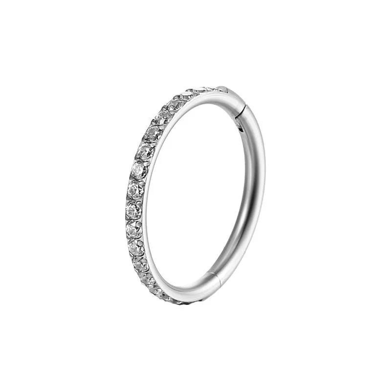 Sleek 316 Steel Side CZ Hinged Hoop Earrings - Steel