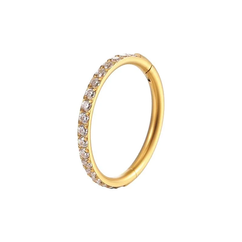 Sleek 316 Steel Side CZ Hinged Hoop Earrings - Gold