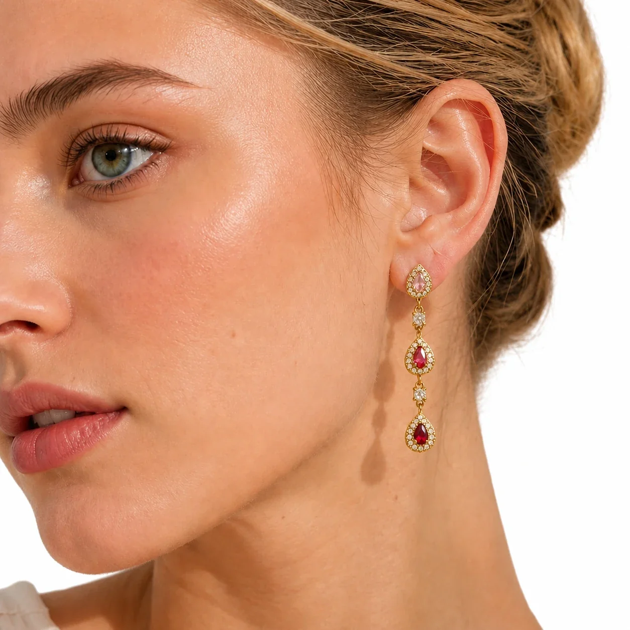 Ornate 316L Stainless Steel Gold PVD Teardrop CZ Drop Earrings