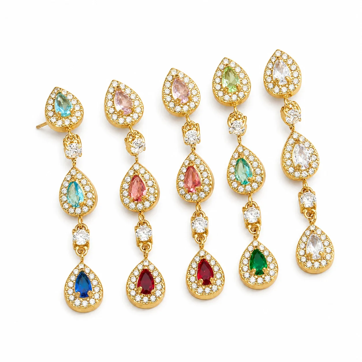 Ornate 316L Stainless Steel Gold PVD Teardrop CZ Drop Earrings