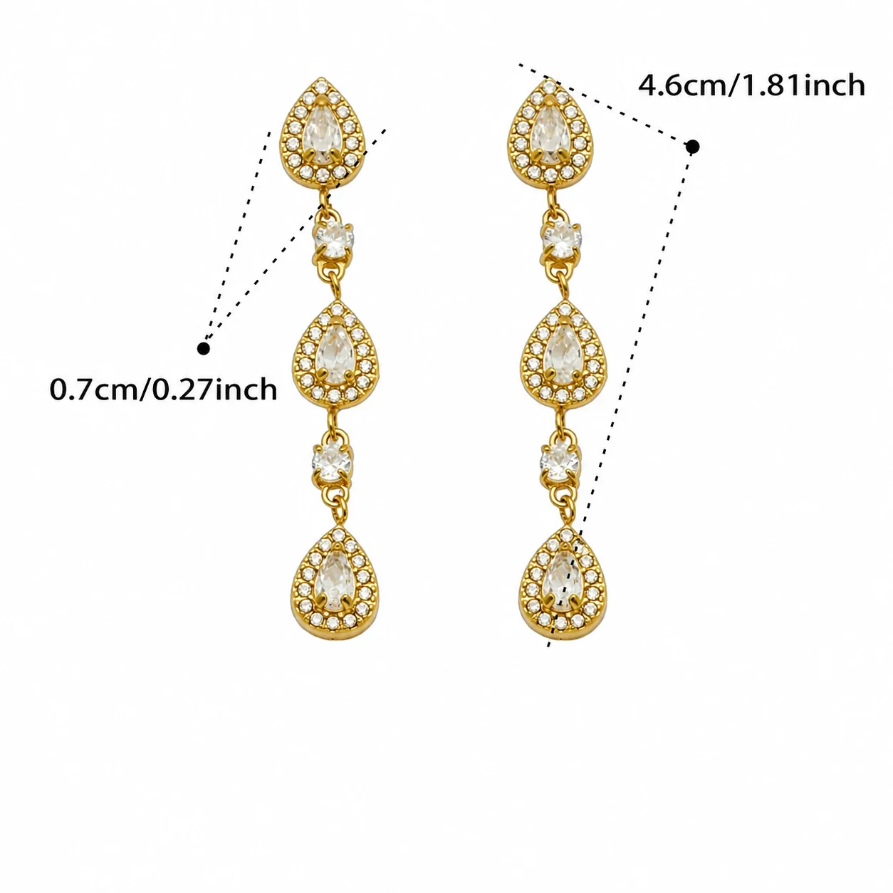 Ornate 316L Stainless Steel Gold PVD Teardrop CZ Drop Earrings - Gold Red CZ