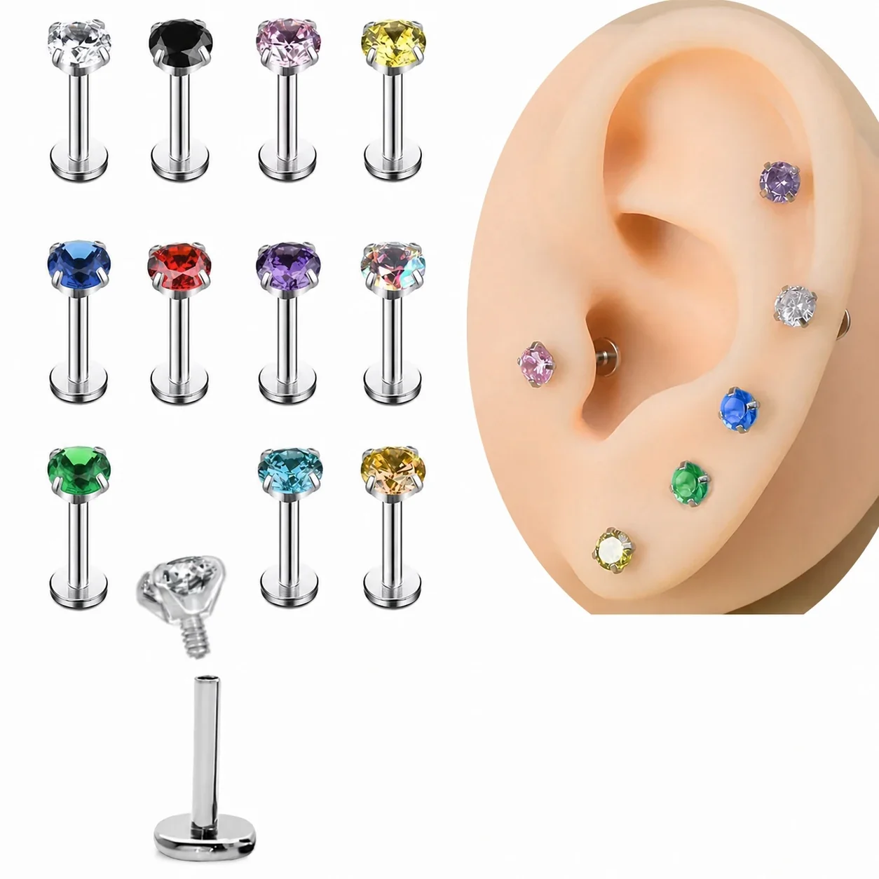 Polished 316 Stainless Steel Round CZ Stud Earrings