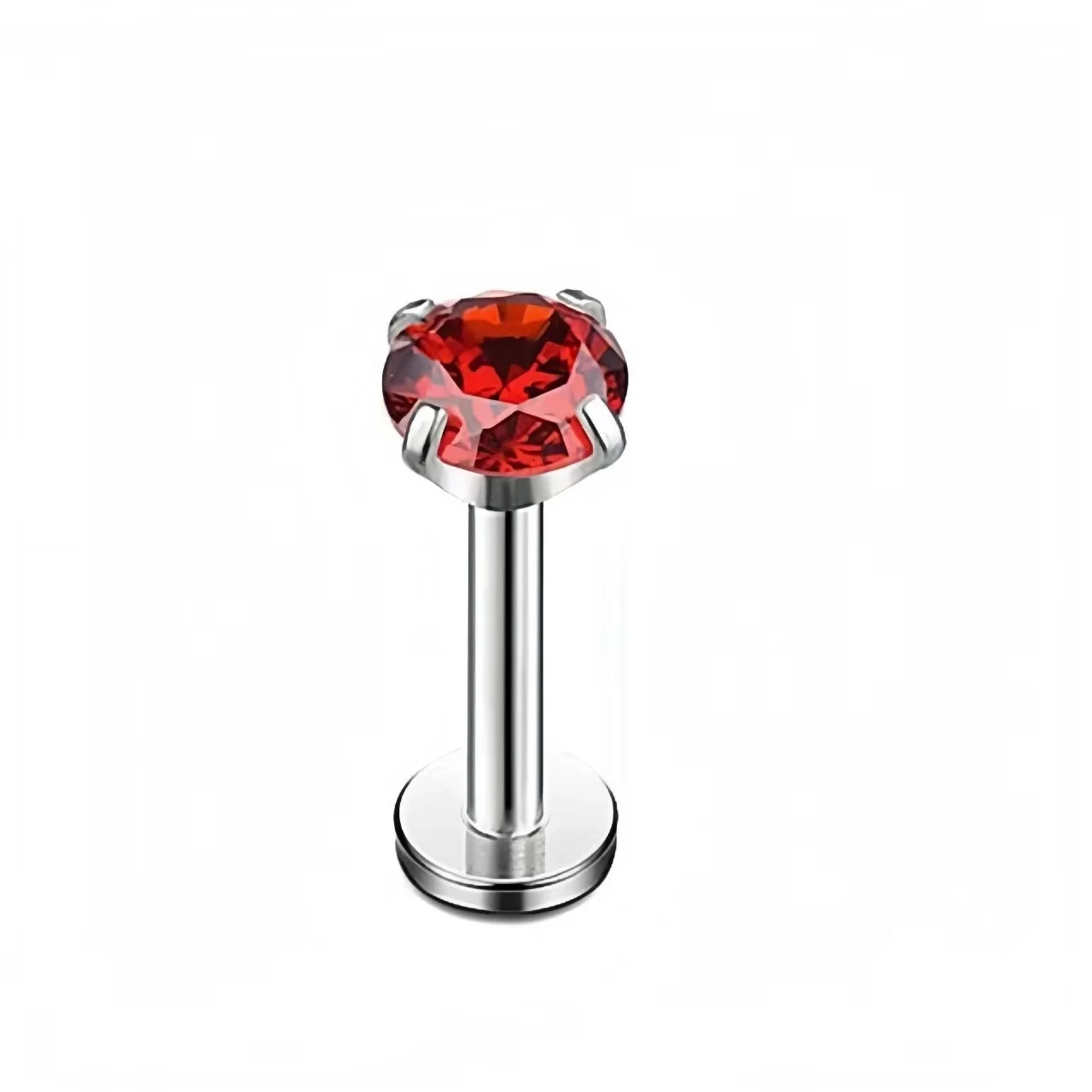 Polished 316 Stainless Steel Round CZ Stud Earrings - Red
