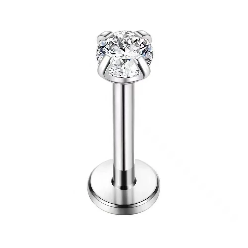 Polished 316 Stainless Steel Round CZ Stud Earrings - Yellow