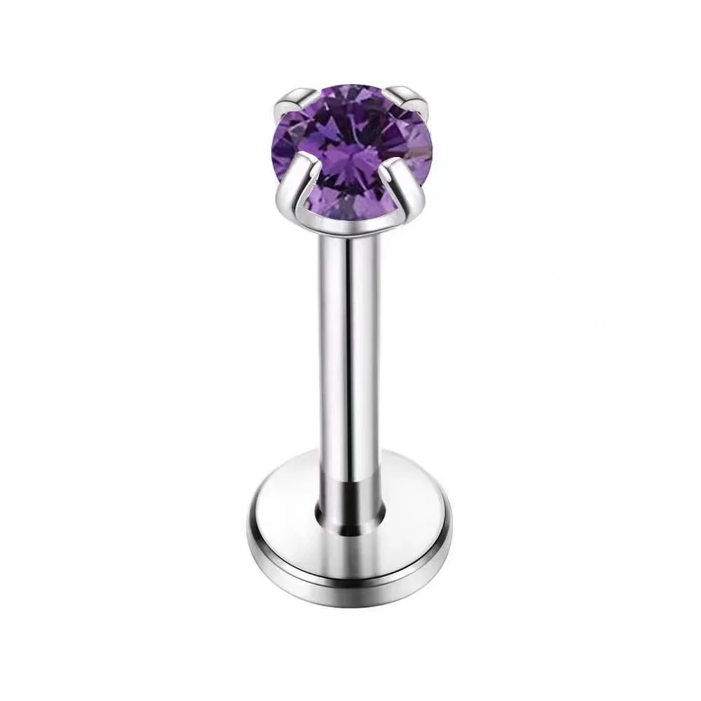Polished 316 Stainless Steel Round CZ Stud Earrings - Rainbow
