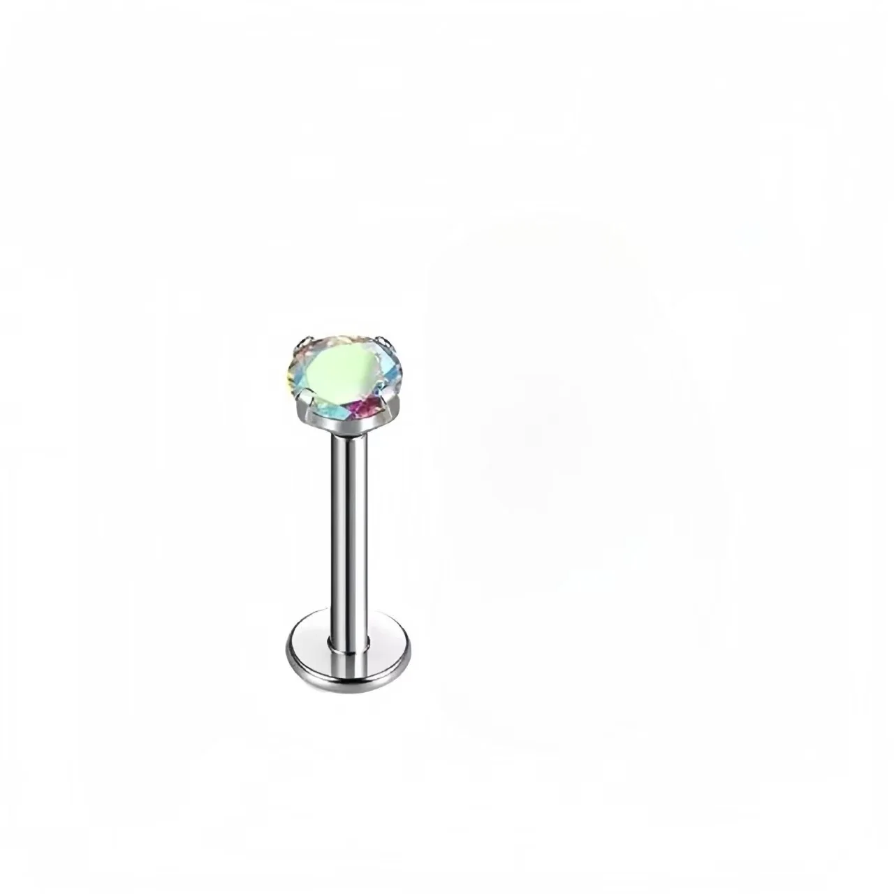 Polished 316 Stainless Steel Round CZ Stud Earrings - AB